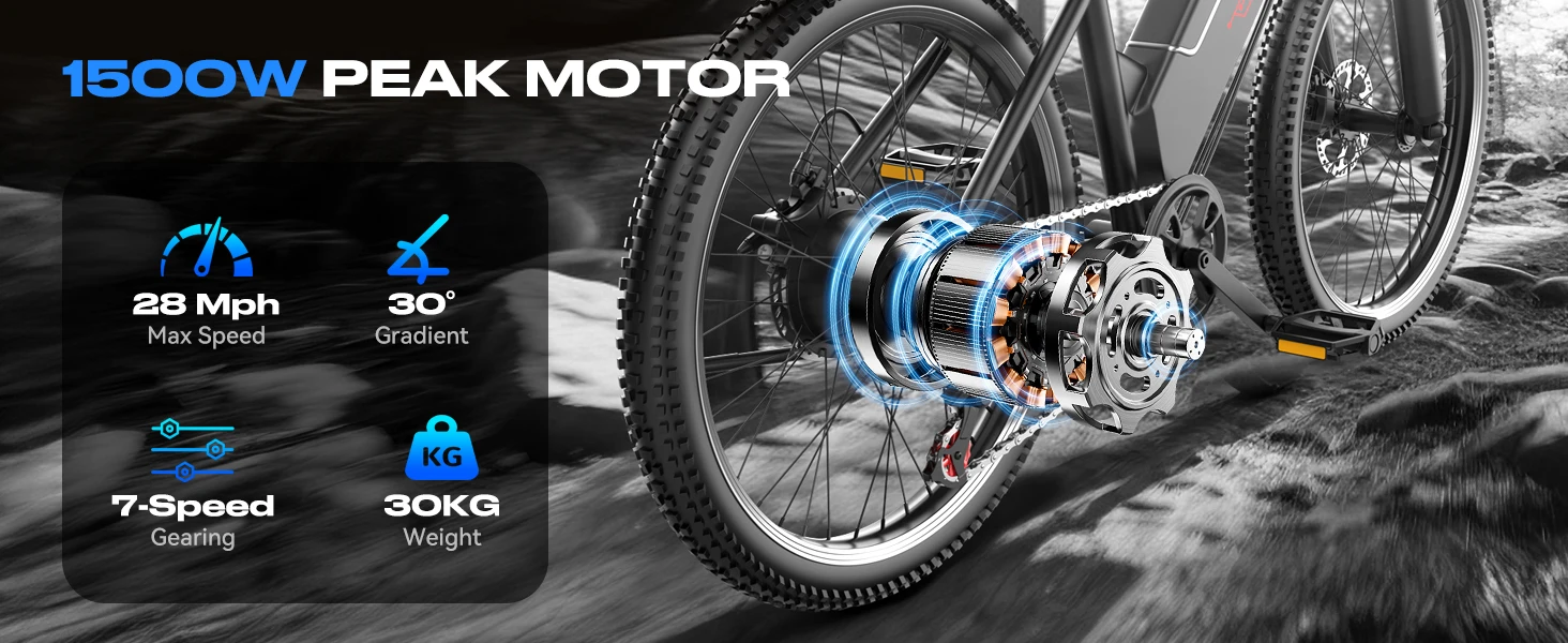 Electric Bike for Adults, 1500W Peak Ebike, 60Miles 25MPH