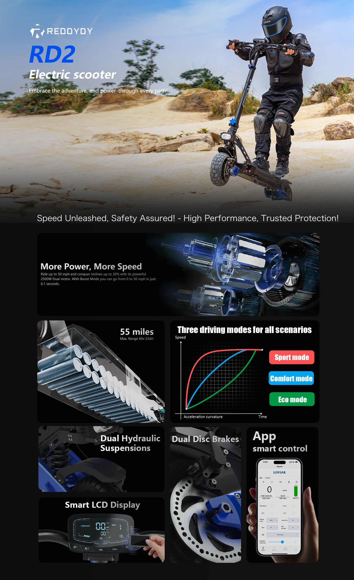 Electric scooter 50 MPH Fastest Dual Motor Scooter for adults