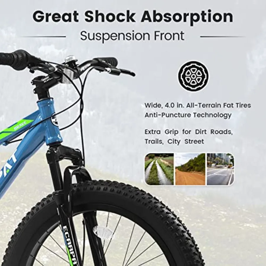 24 Inch Fat Tire Mountain Bike for Adults and Youth with Shimano 7 Speed
