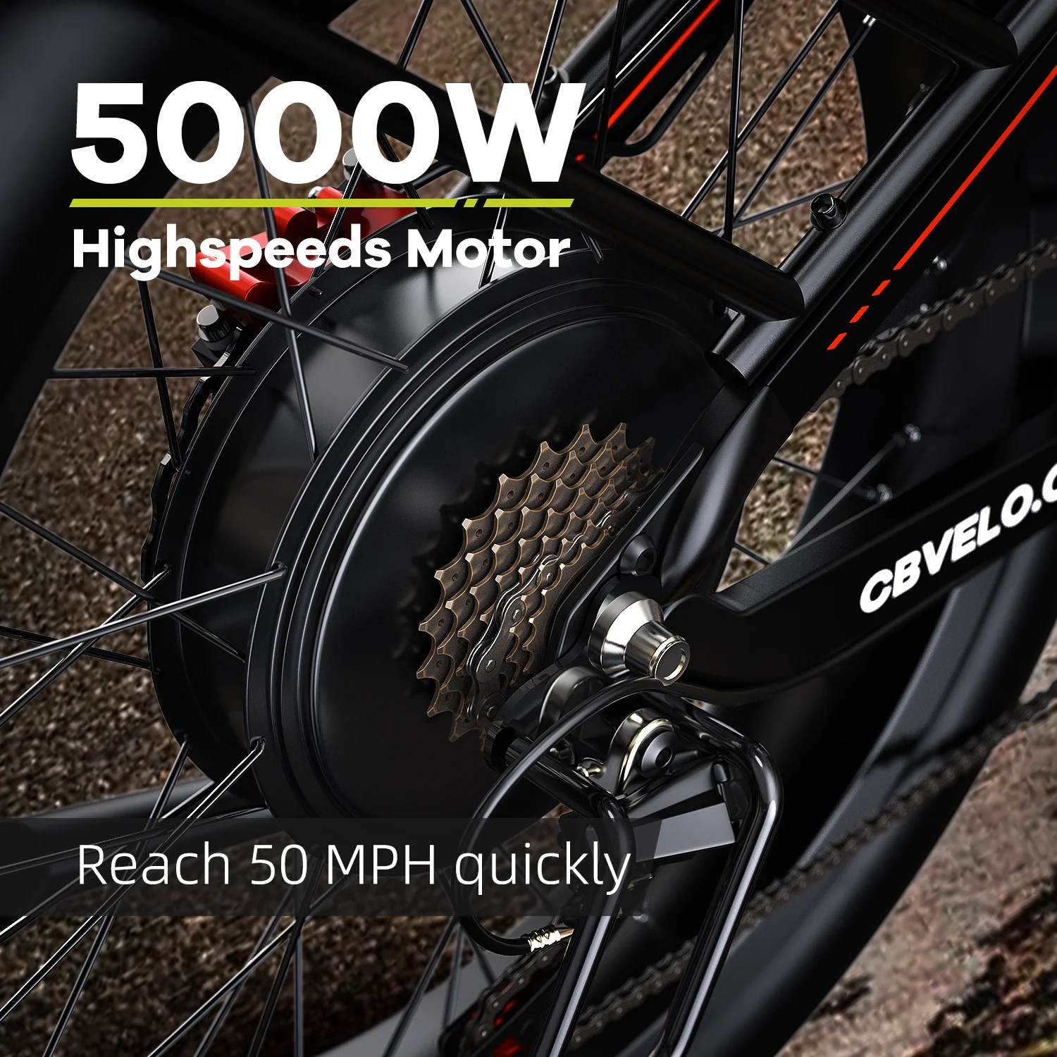 Cybervelo 26” Fat Tire Mountain Sand Snow E-Bike, 5000W