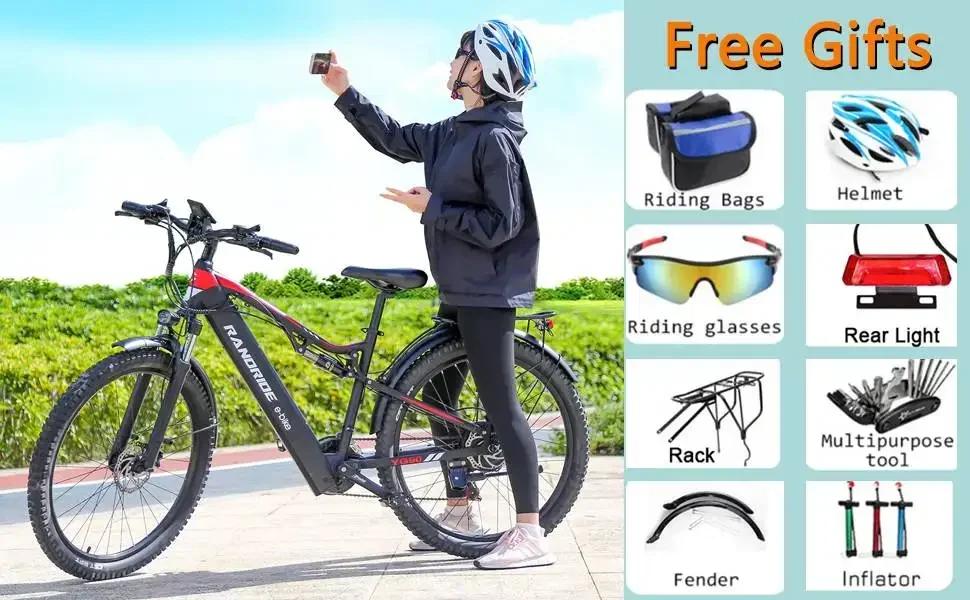 E-bike RANDRIDE YG90 MTB1000W 48V 17Ah Road Bike27.5 Inch