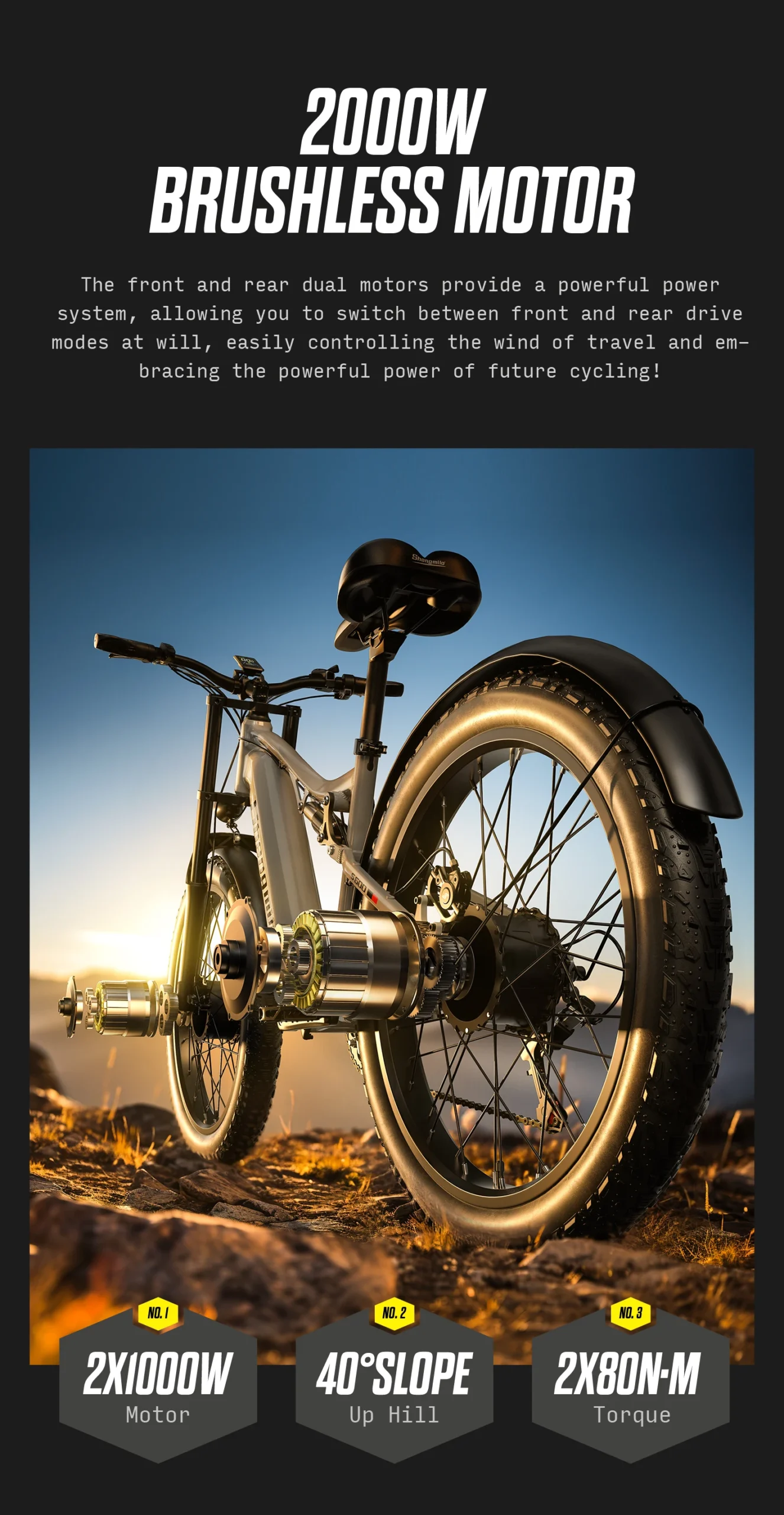 Shengmilo S600 Electric Bike Dual Motor2000W  48V17.5AH Battery