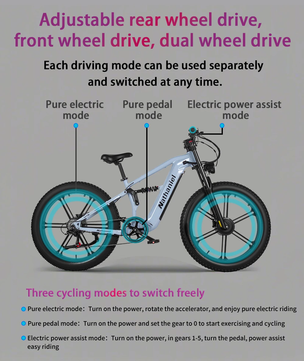 Nathaniel SYR09 E-Bike 2000W Dual Drive 26x4.0 Fat Tire 48V20AH