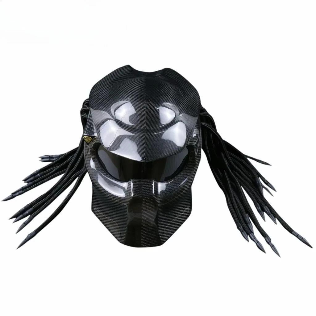 Carbon Fiber Motorcycle Predator Full Face Helmet With Light Anti-Fog