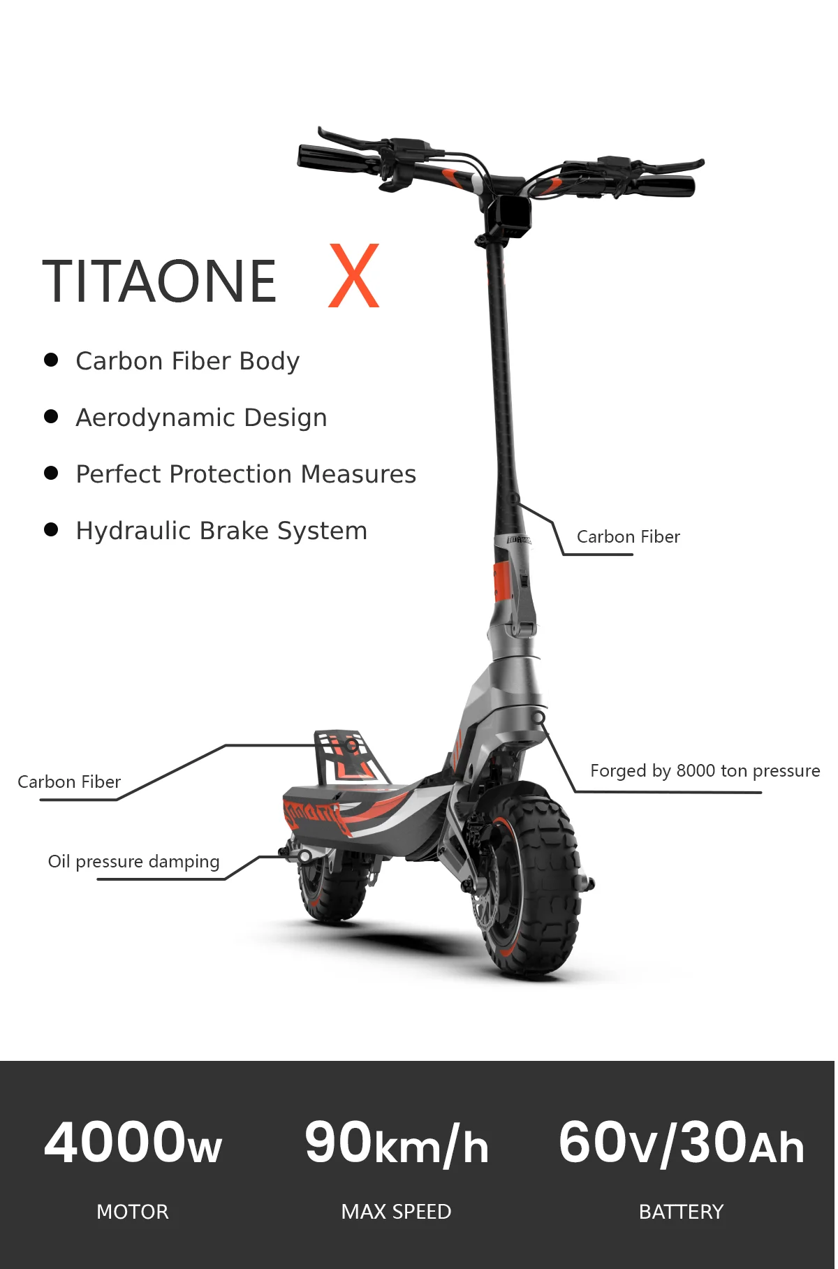 TITAONE-X Carbon Fiber Escooter with App 4000w dual motor