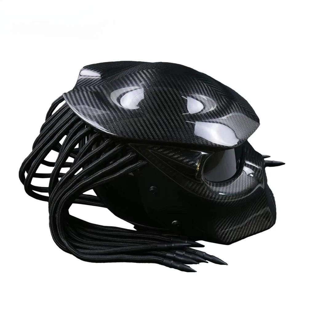 Carbon Fiber Motorcycle Predator Full Face Helmet With Light Anti-Fog